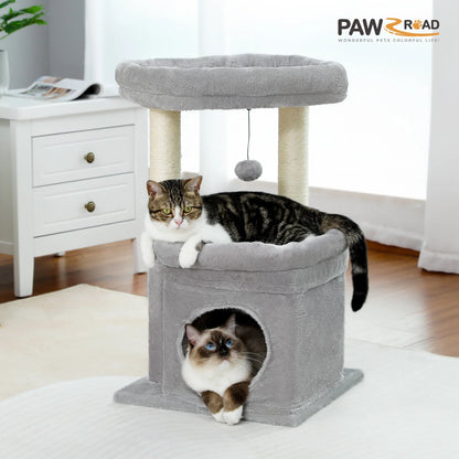 27-Inch Cat Tree Condo with Spacious Top Perch and Scratching Posts for Kittens and Medium Cats in Gray