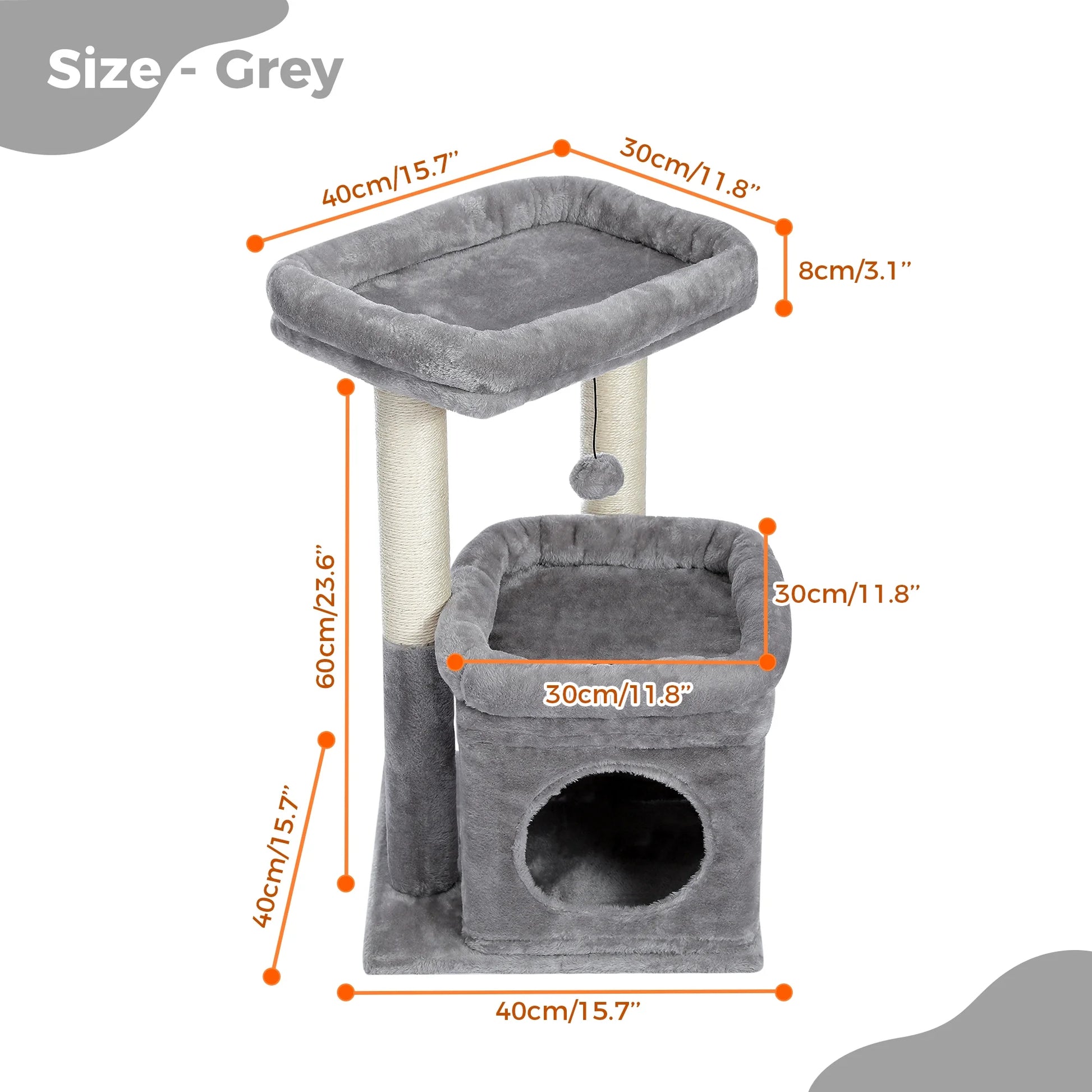 27-Inch Cat Tree Condo with Spacious Top Perch and Scratching Posts for Kittens and Medium Cats in Gray
