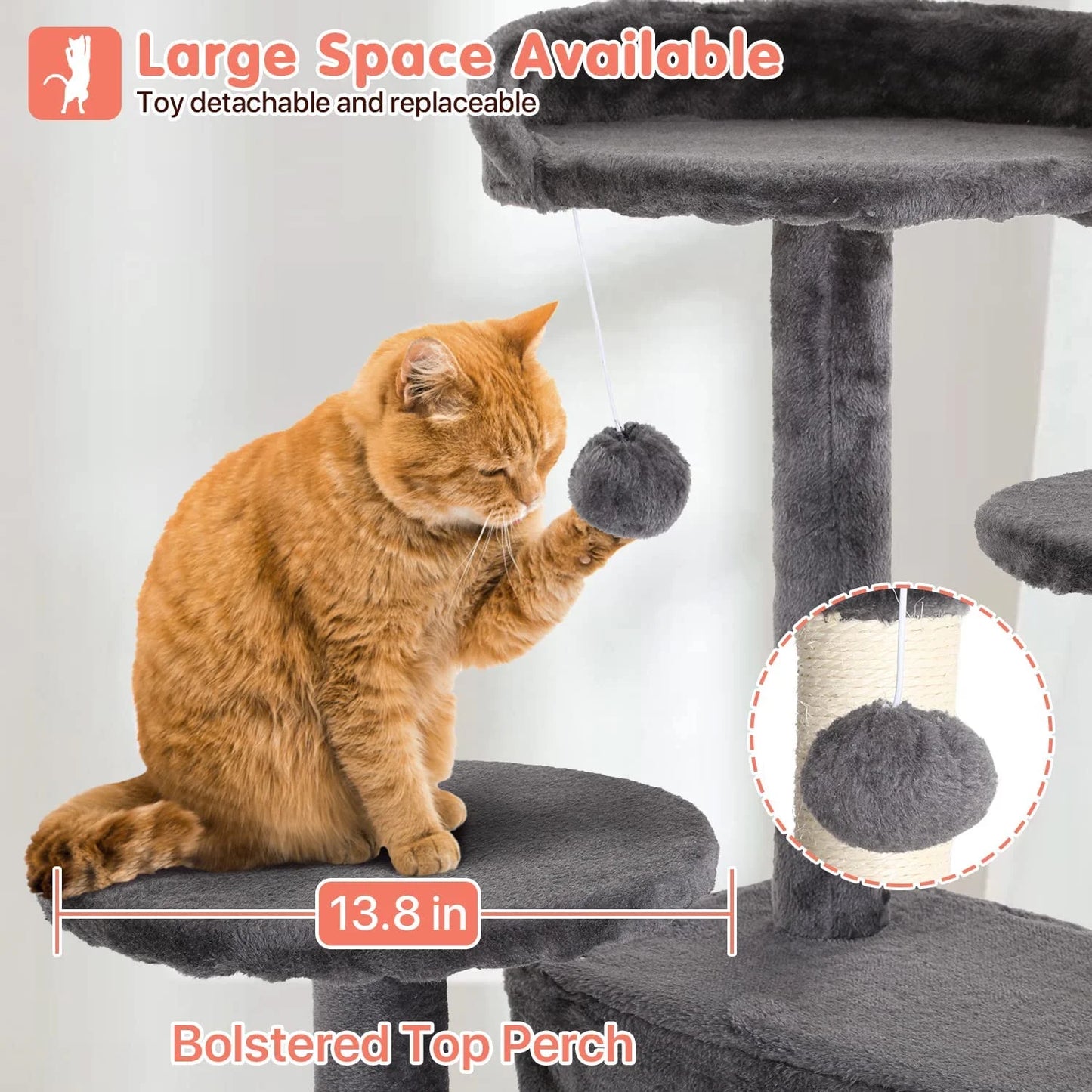 54-Inch Double Condo Cat Tree Tower with Scratching Post and Perch for Indoor Use, Ash Gray