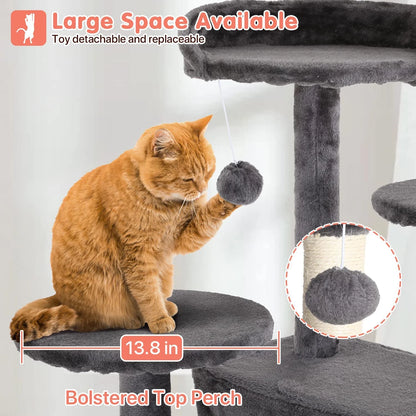 54-Inch Double Condo Cat Tree Tower with Scratching Post and Perch for Indoor Use, Ash Gray