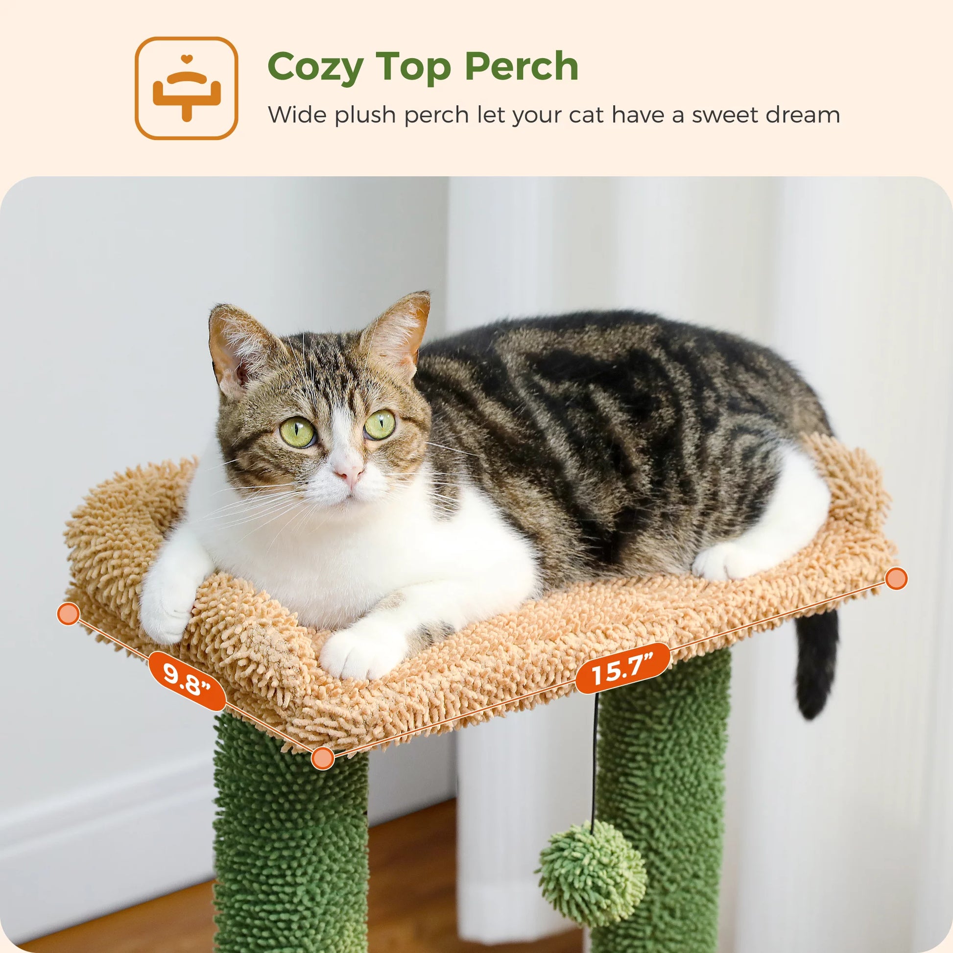 Cactus-Inspired 33" Cat Tree with Scratching Posts, Spacious Top Perch, and Hammock for Medium Indoor Cats - Green