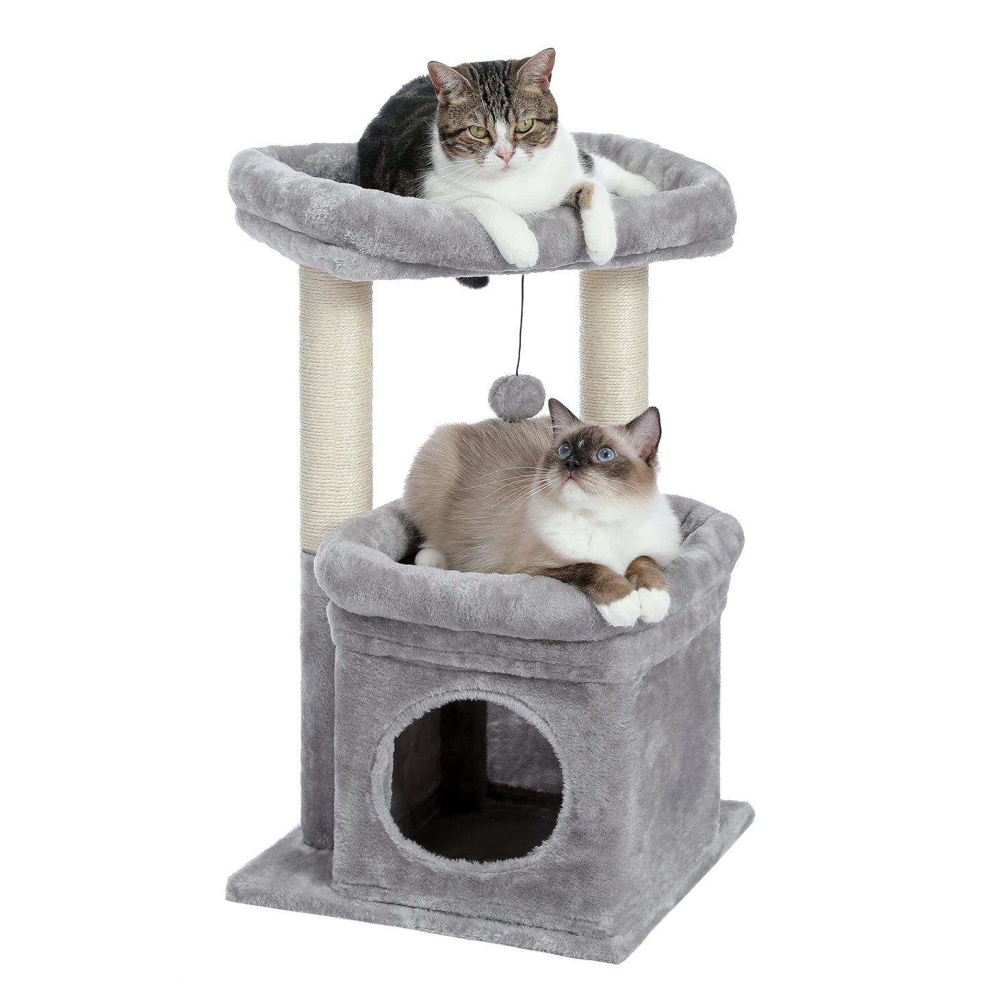 27-Inch Cat Tree Condo with Spacious Top Perch and Scratching Posts for Kittens and Medium Cats in Gray