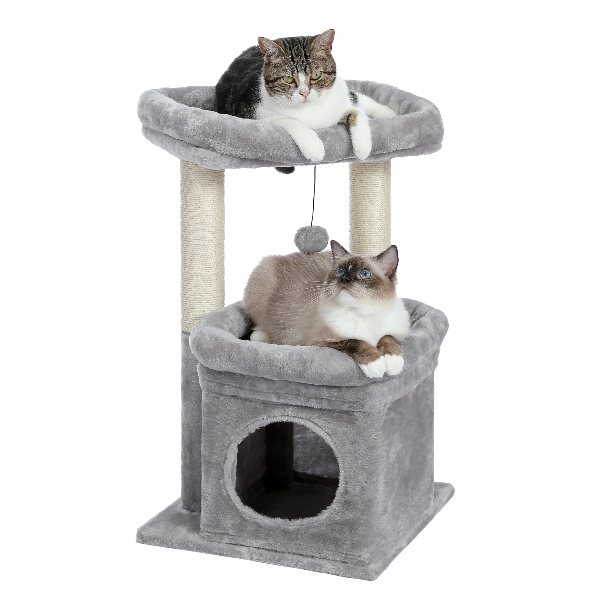 27-Inch Cat Tree Condo with Spacious Top Perch and Scratching Posts for Kittens and Medium Cats in Gray