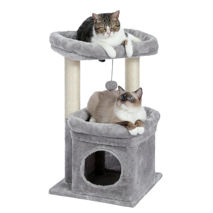 27-Inch Cat Tree Condo with Spacious Top Perch and Scratching Posts for Kittens and Medium Cats in Gray