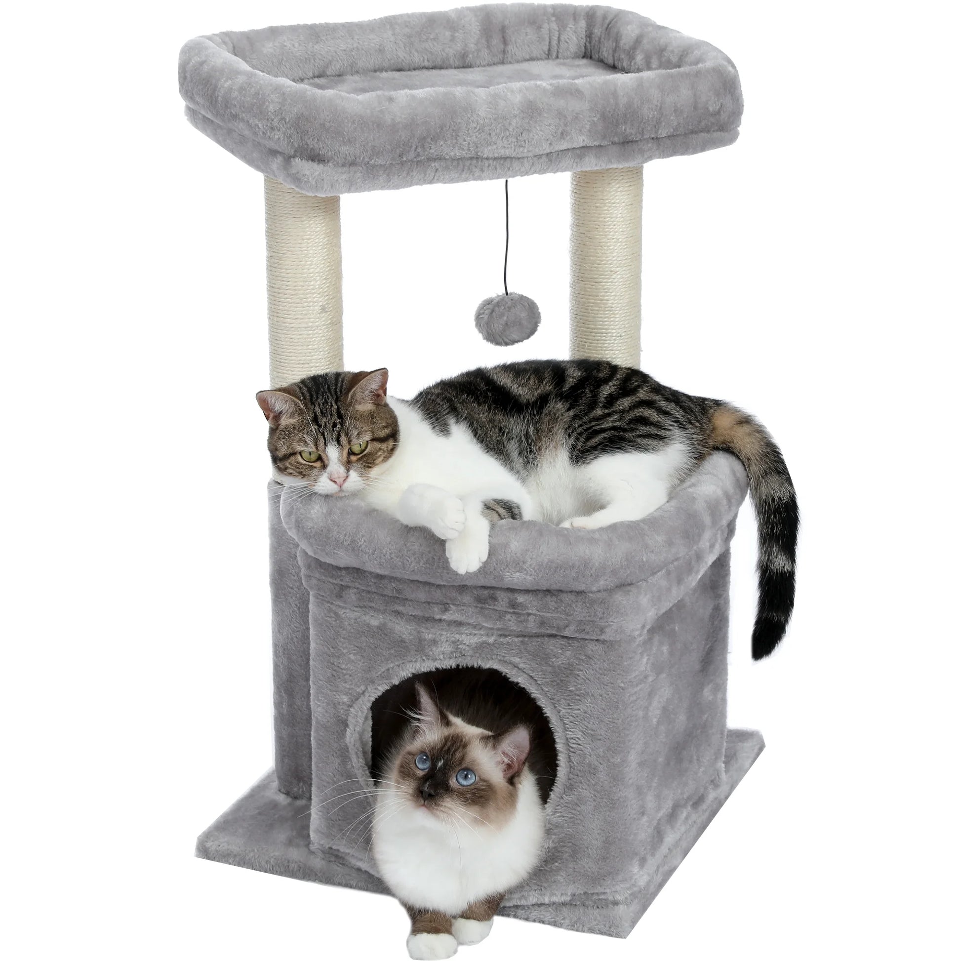 27-Inch Cat Tree Condo with Spacious Top Perch and Scratching Posts for Kittens and Medium Cats in Gray