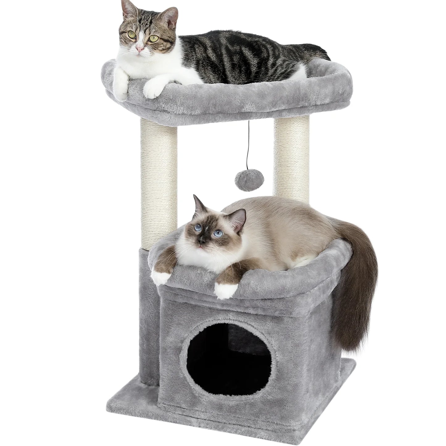 27-Inch Cat Tree Condo with Spacious Top Perch and Scratching Posts for Kittens and Medium Cats in Gray