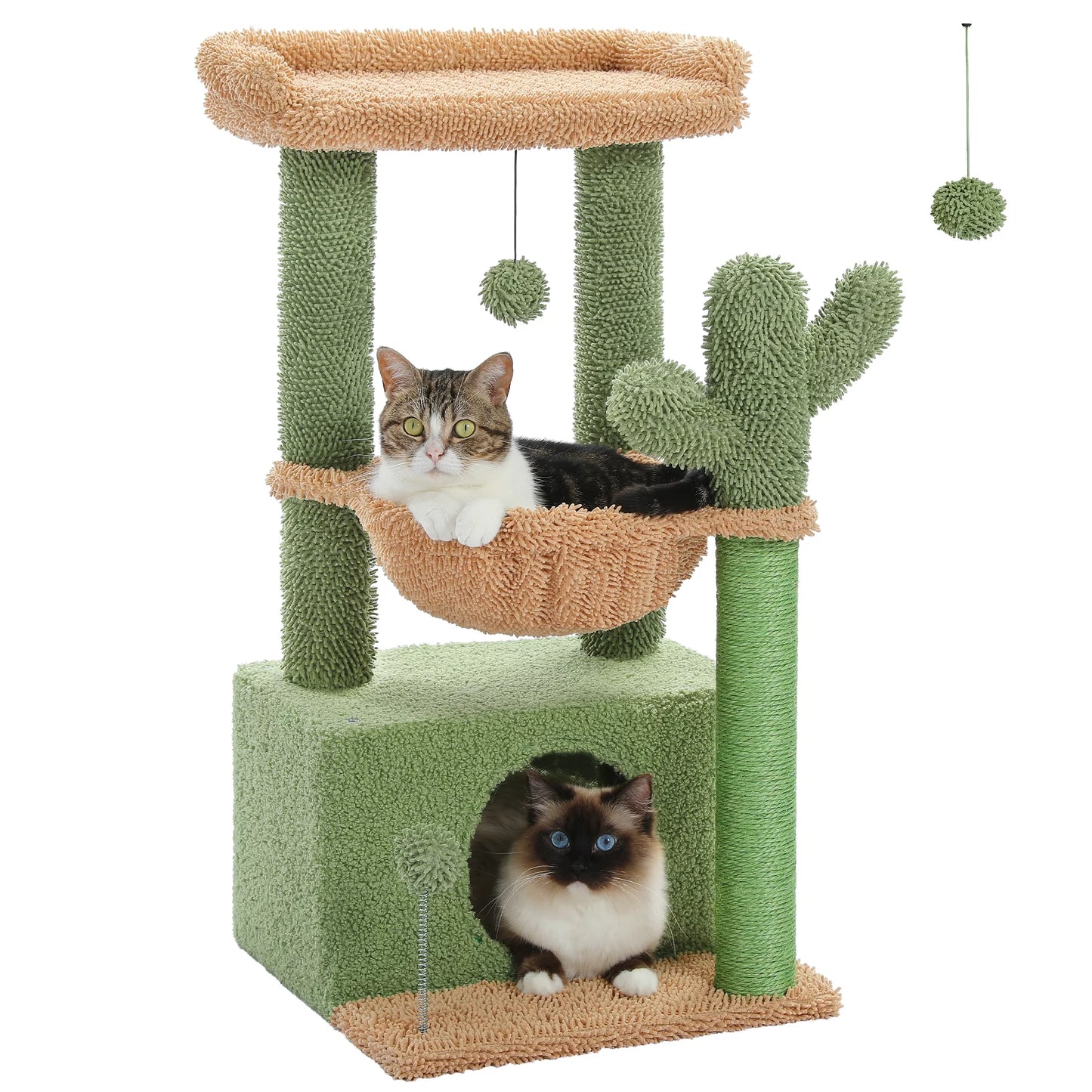 Cactus-Inspired 33" Cat Tree with Scratching Posts, Spacious Top Perch, and Hammock for Medium Indoor Cats - Green