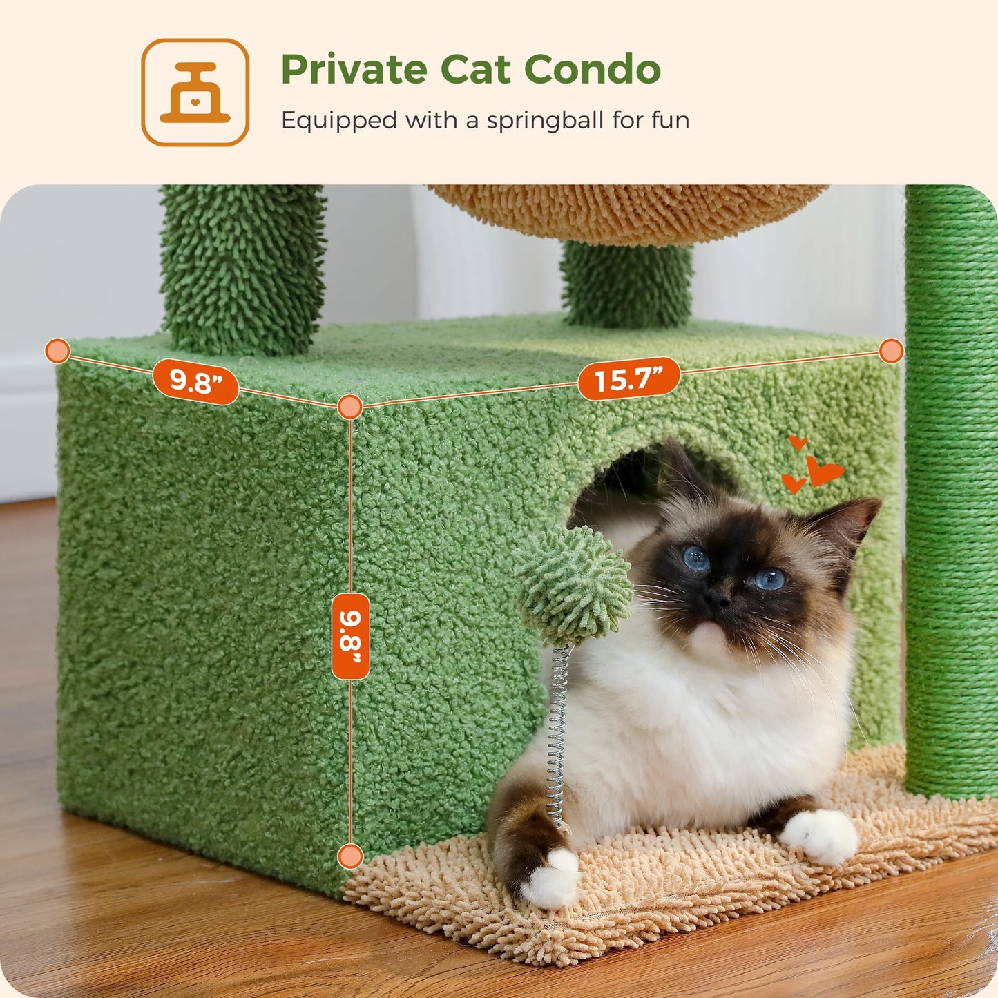 Cactus-Inspired 33" Cat Tree with Scratching Posts, Spacious Top Perch, and Hammock for Medium Indoor Cats - Green