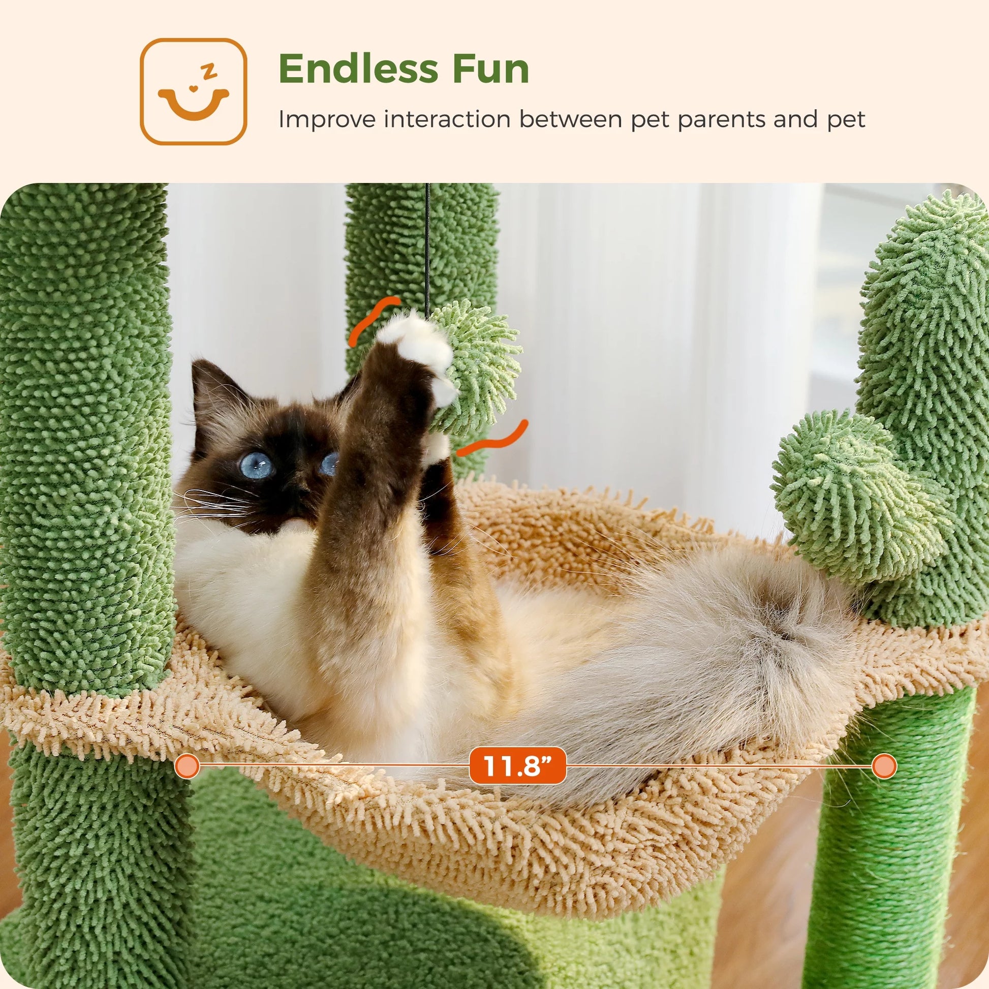 Cactus-Inspired 33" Cat Tree with Scratching Posts, Spacious Top Perch, and Hammock for Medium Indoor Cats - Green