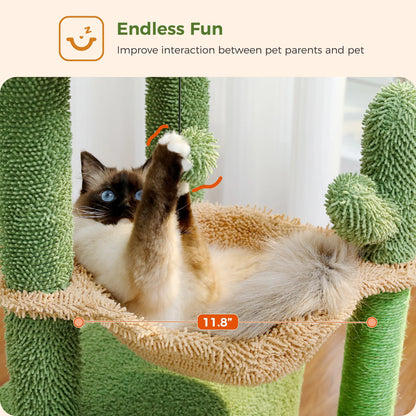 Cactus-Inspired 33" Cat Tree with Scratching Posts, Spacious Top Perch, and Hammock for Medium Indoor Cats - Green