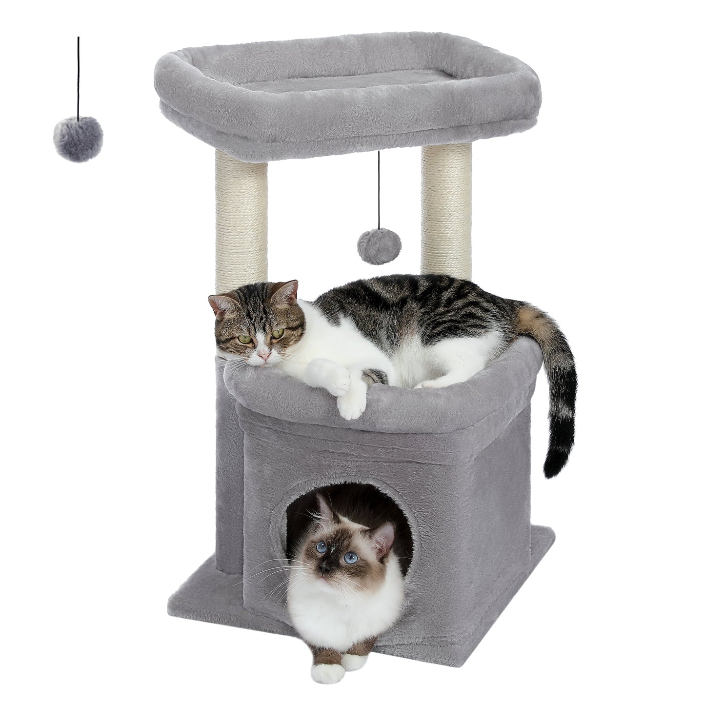 27-Inch Cat Tree Condo with Spacious Top Perch and Scratching Posts for Kittens and Medium Cats in Gray