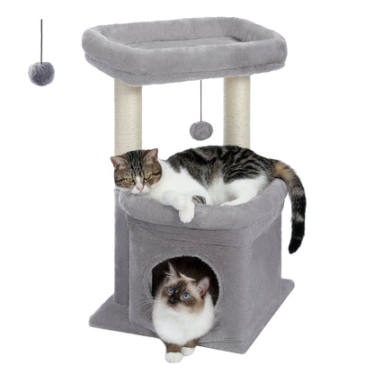 27-Inch Cat Tree Condo with Spacious Top Perch and Scratching Posts for Kittens and Medium Cats in Gray