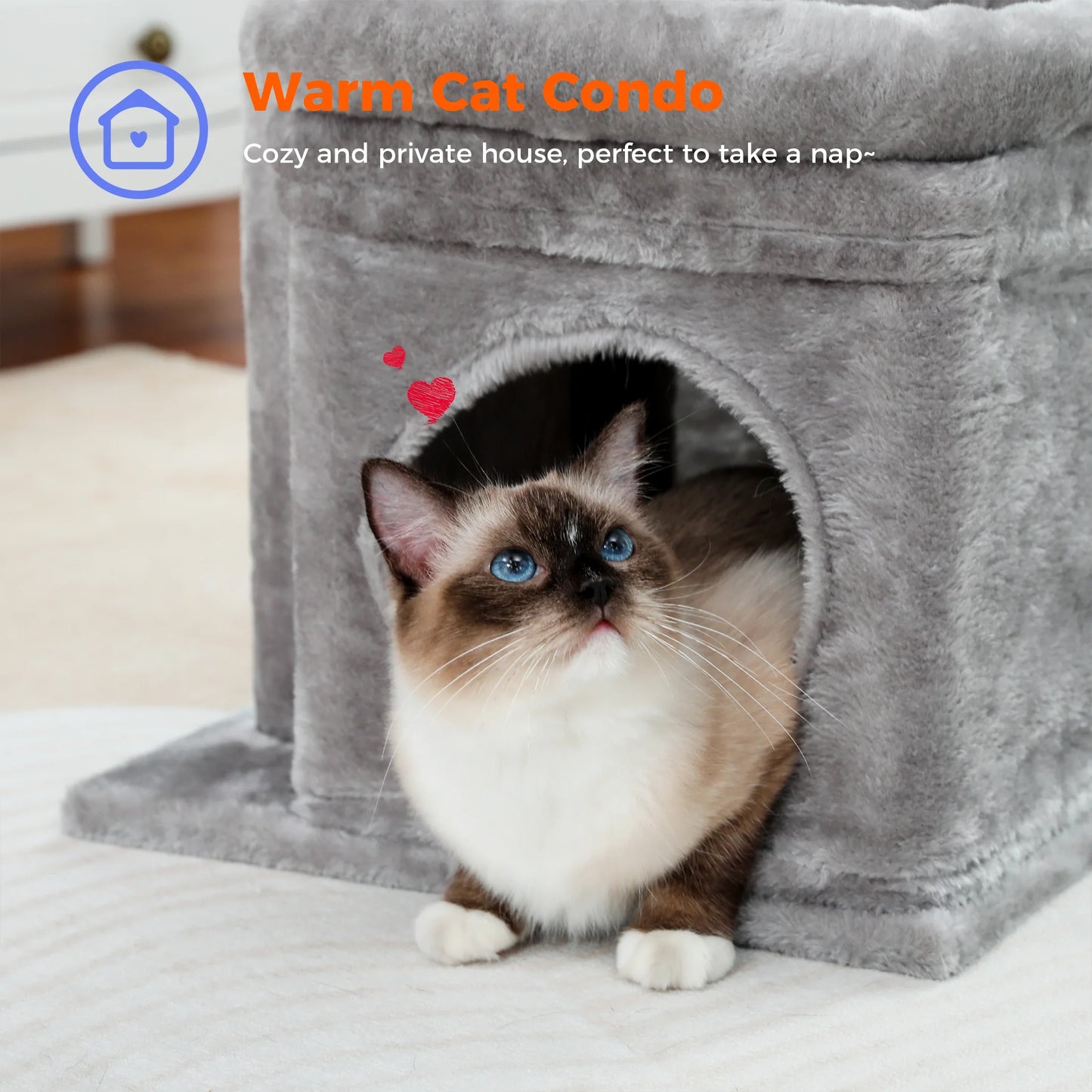 27-Inch Cat Tree Condo with Spacious Top Perch and Scratching Posts for Kittens and Medium Cats in Gray