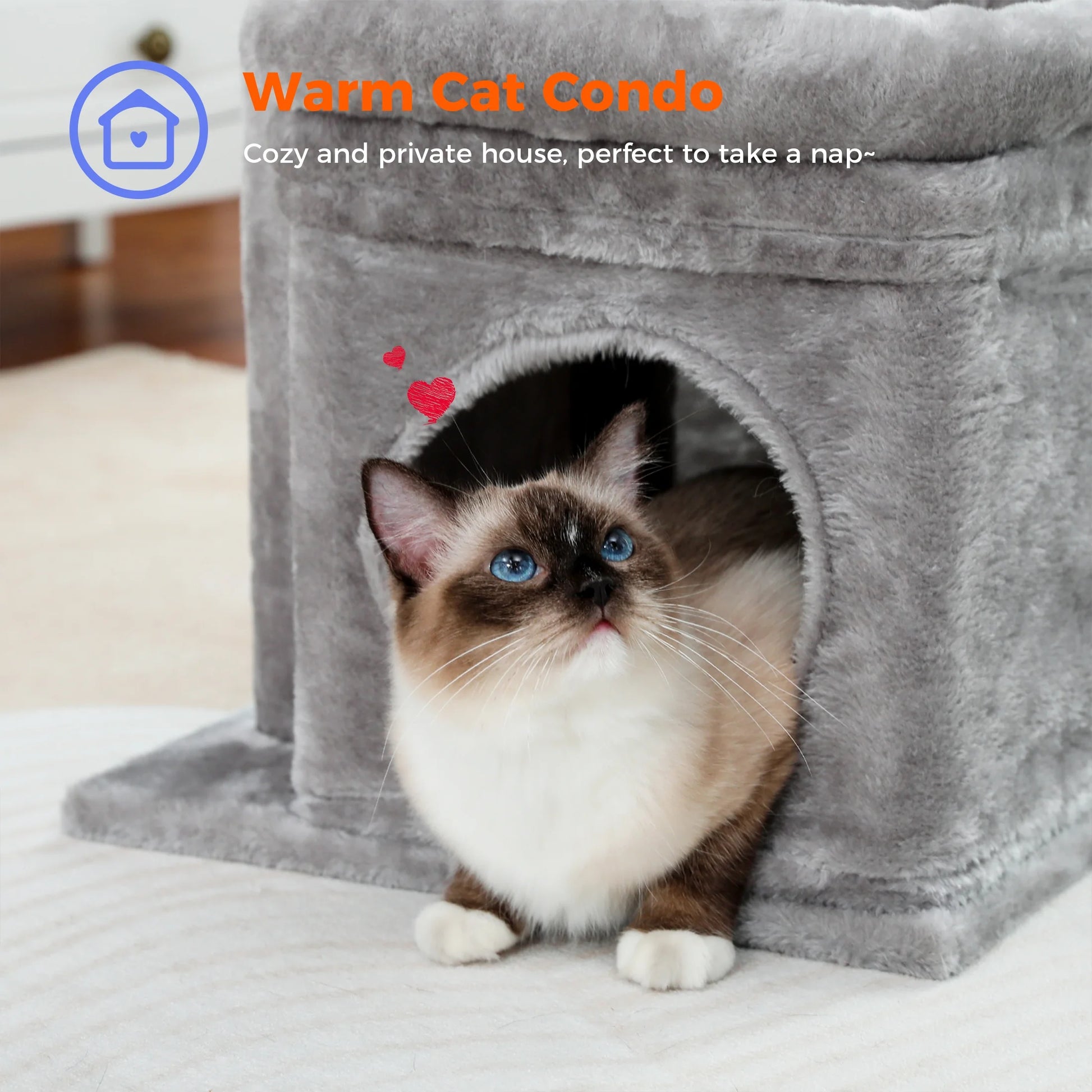27-Inch Cat Tree Condo with Spacious Top Perch and Scratching Posts for Kittens and Medium Cats in Gray